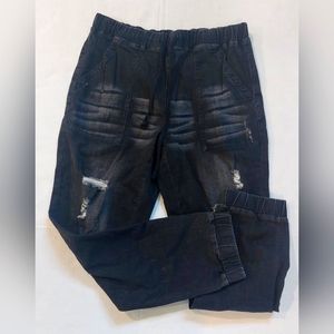 Black Denim Jogger Distressed Jeans Size XL